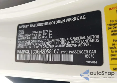 2017 Mini Hardtop Cooper из США, поврежденный, VIN WMWXU1C36H2D58167